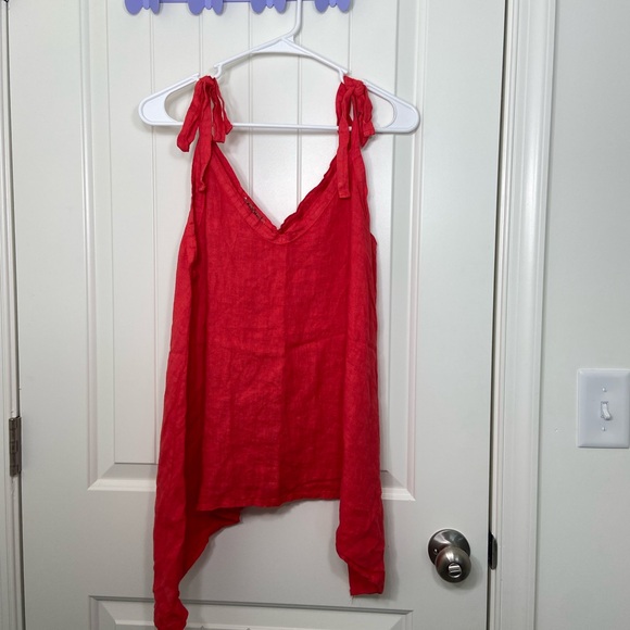 NWOT Meó Meli orangish red tie‎ strap drapey loose fit 100% linen top large - Picture 1 of 7